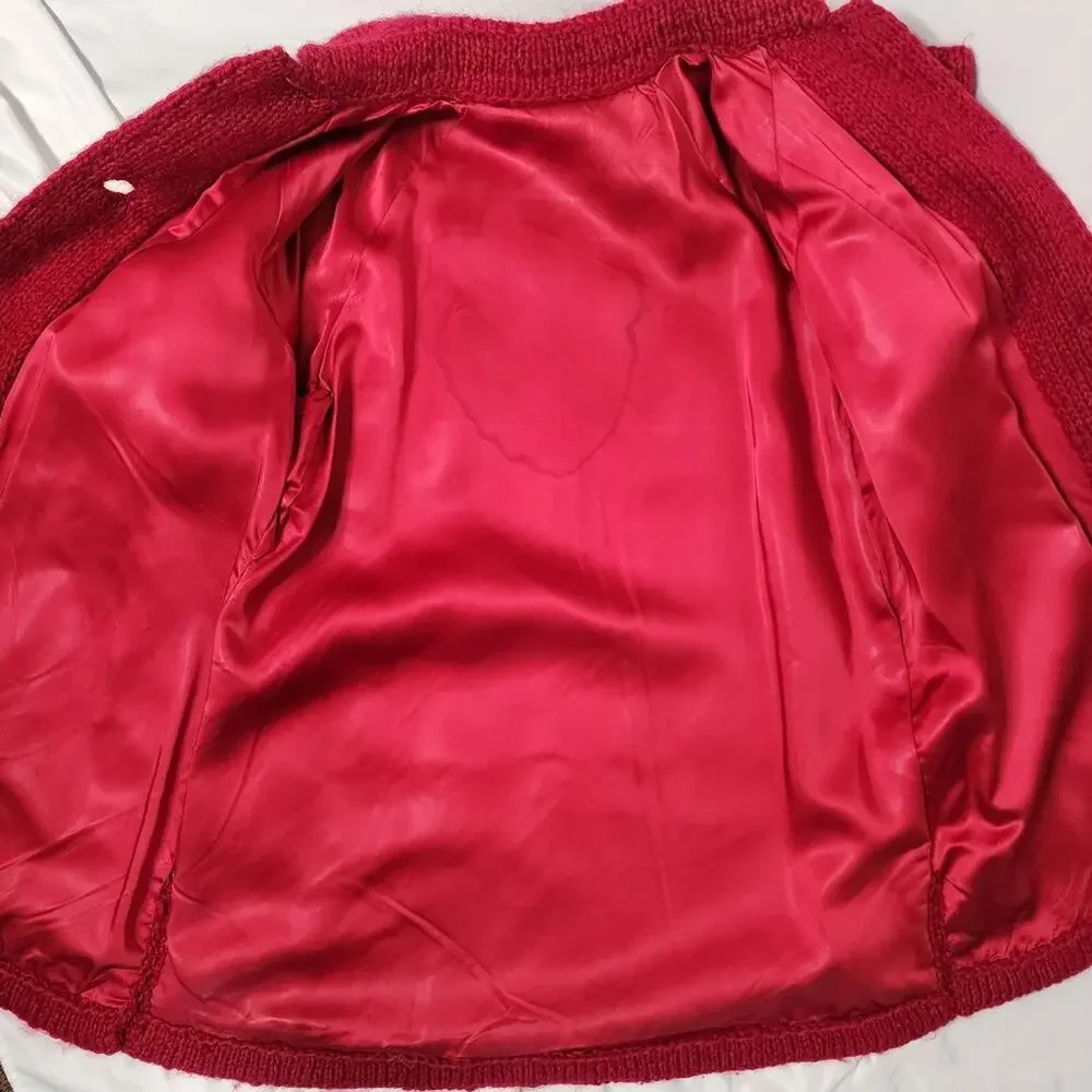 Vintage Red Sweater Coat Heavy Knit